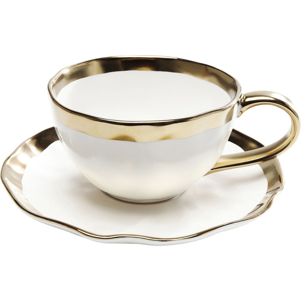 Tasse avec coupelle en porcelaine blanche et dorée Tasse avec coupelle en porcelaine blanche et dorée