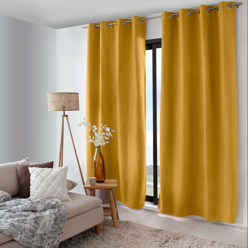 Rideau thermique doublé polyester moutarde 240x135cm