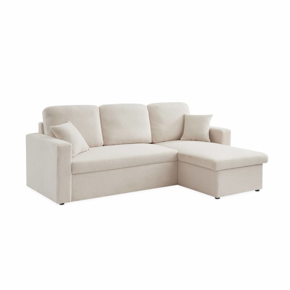 Canap&eacute; d'angle convertible bouclettes blanches