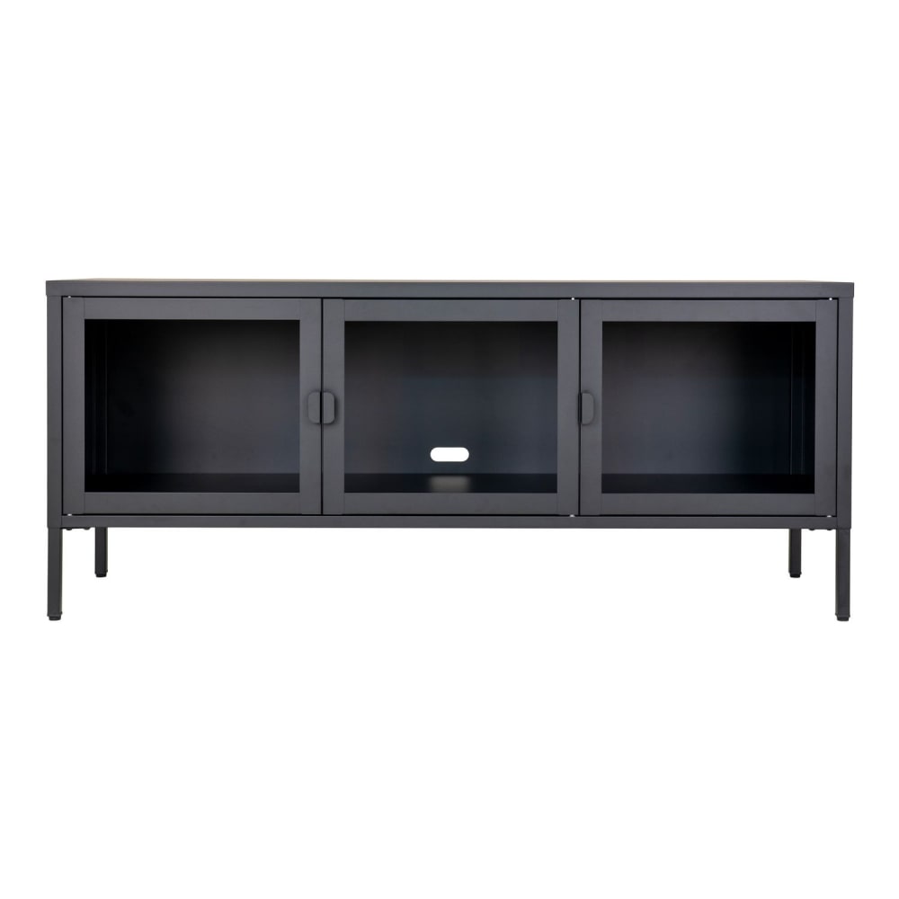 Meuble TV en verre et métal L130cm - Noir