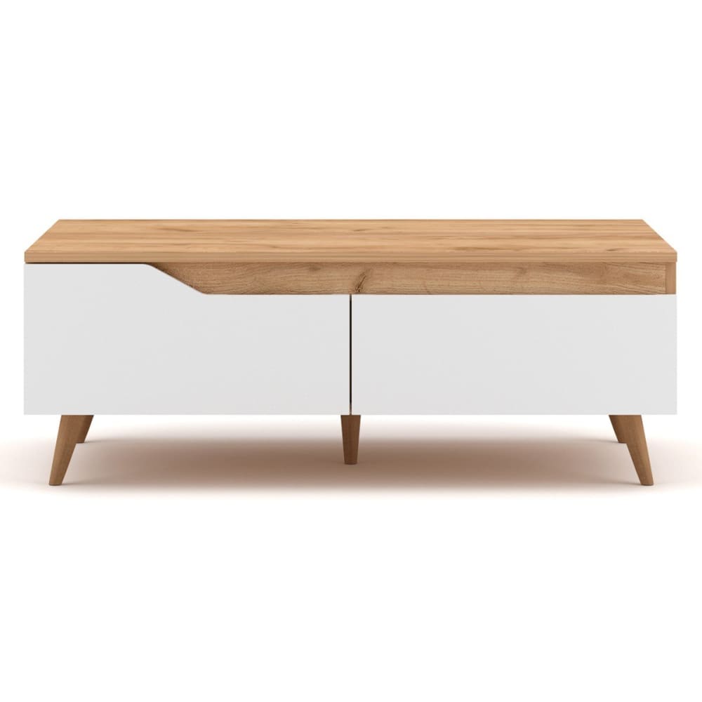 Table Basse Scandinave 1 Tiroir L100cm - Décor Bois clair et Blanc