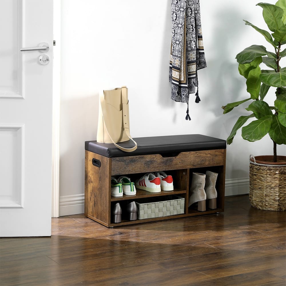 Banc à chaussures 3 compartiments et 1 coffre - l80 cm - marron - Maisons du Monde