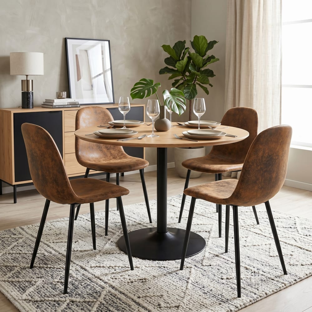 Urban Meuble Set mit 4 Esszimmerstühlen im Vintage-Stil style vintage Braun Stoff