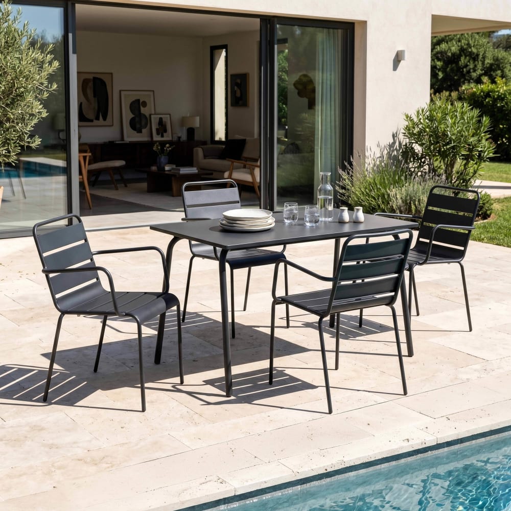 Ensemble table de jardin et 4 fauteuils en métal anthracite - Maisons du Monde