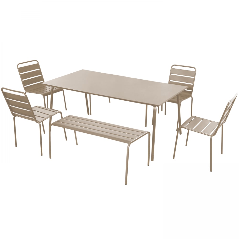 Salon de jardin 2 bancs et 4 chaises en acier taupe
