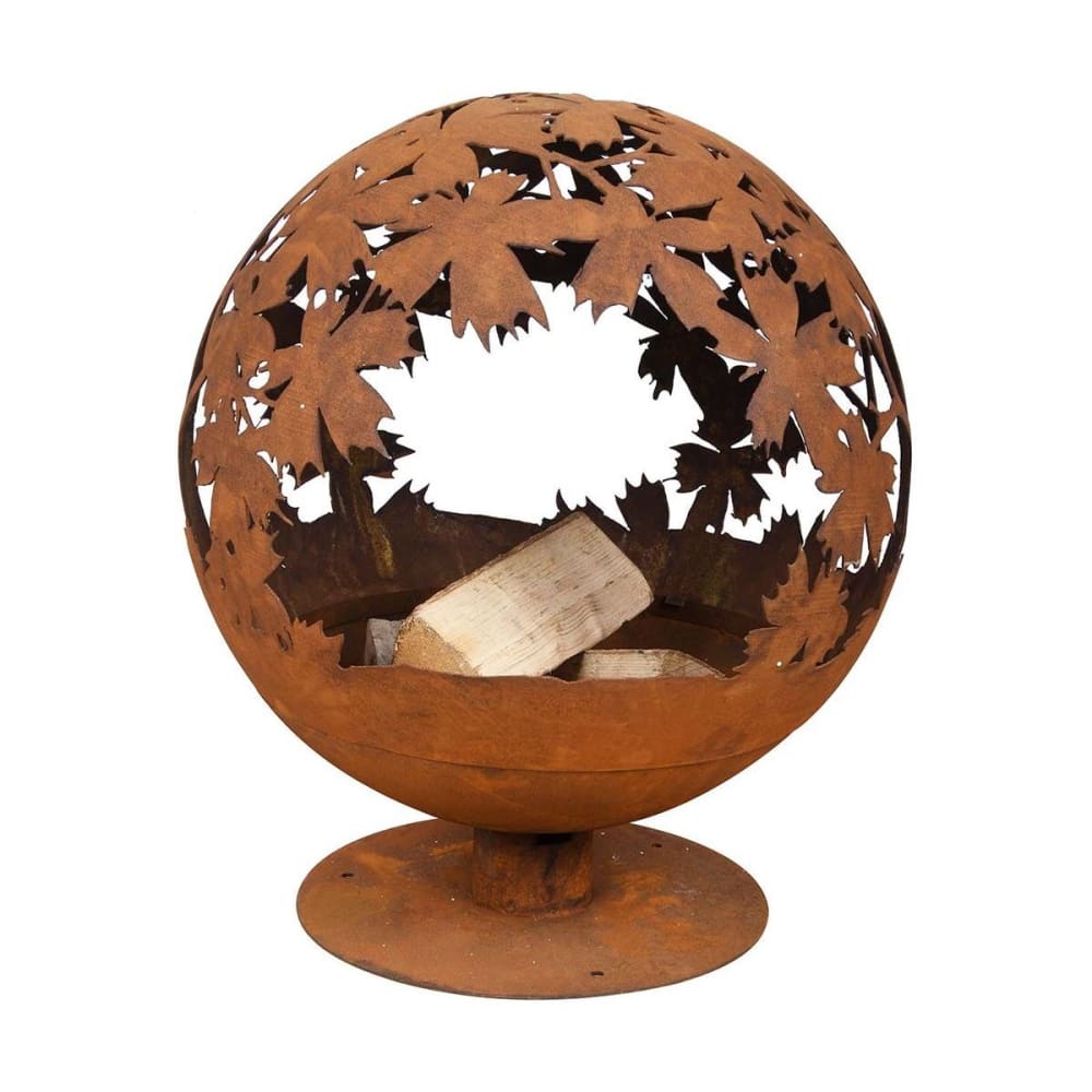 Brasero rond en métal rouillé feuilles