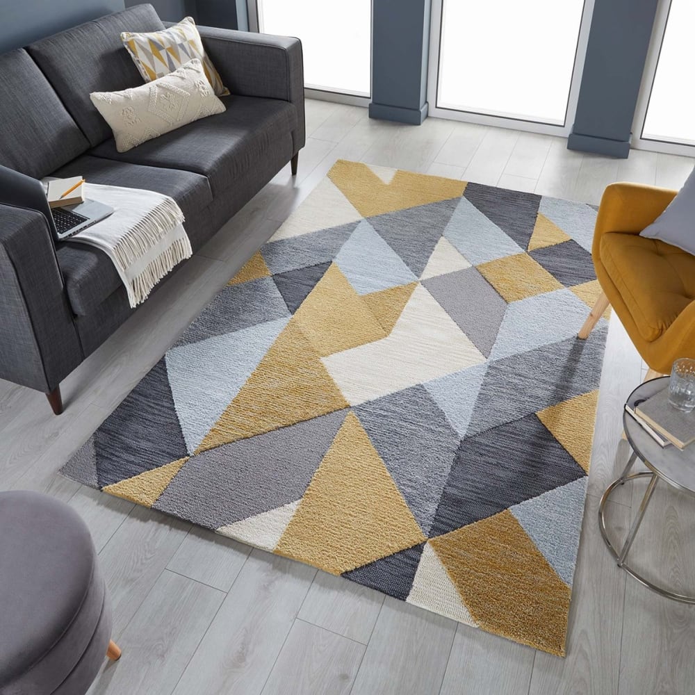 Tapis de salon en polyester jaune 120x170 cm — vue 3