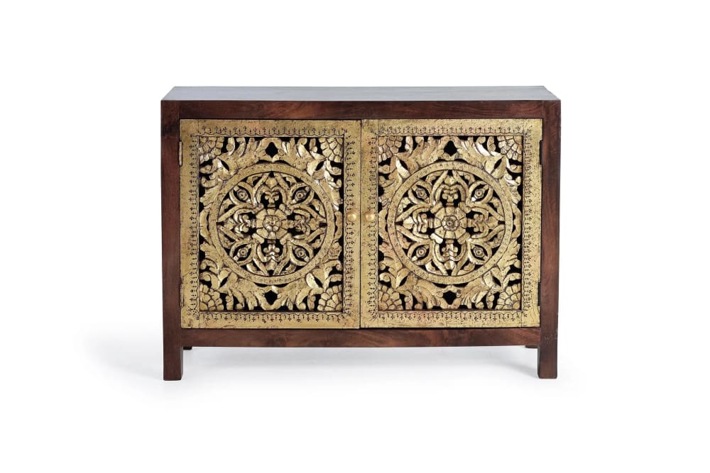 GINER Y COLOMER Kommode aus Mangoholz mit handgefertigten Bronzedetails. Naturholz kann Unterschiede in Farbe, Maserung und Struktur aufweisen. Braun