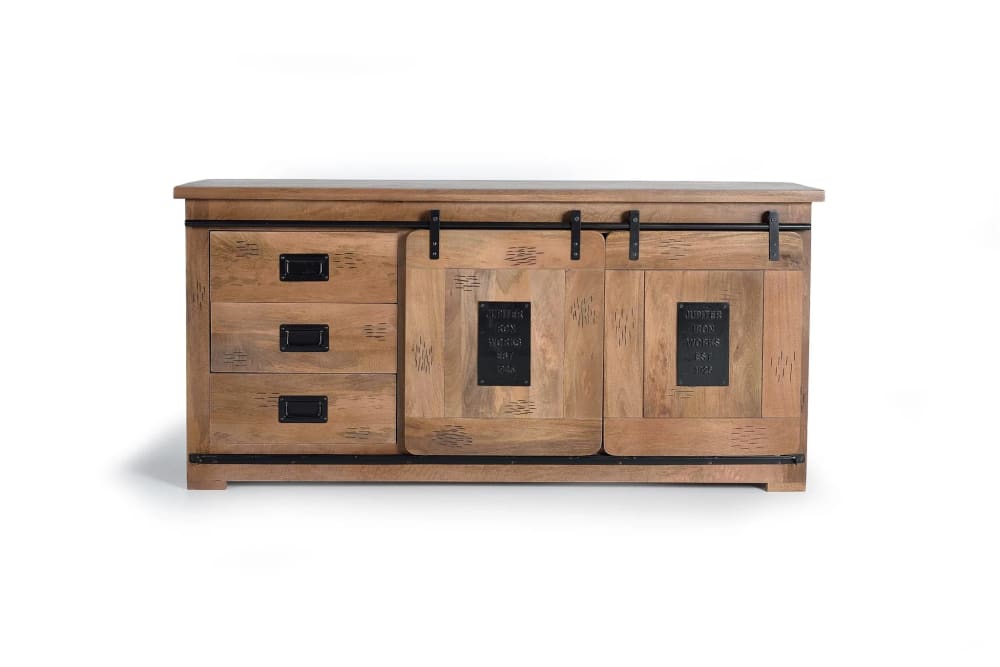 GINER Y COLOMER Sideboard mit 2 Türen und 3 Schubladen aus Mangoholz. Artikelmaße: 80cm Höhe -165cm Länge - 45cm. Artikelgewicht: 65kg. Braun