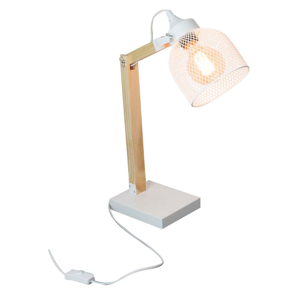 Lampe de bureau inclinable en bois et métal h.38 cm blanc