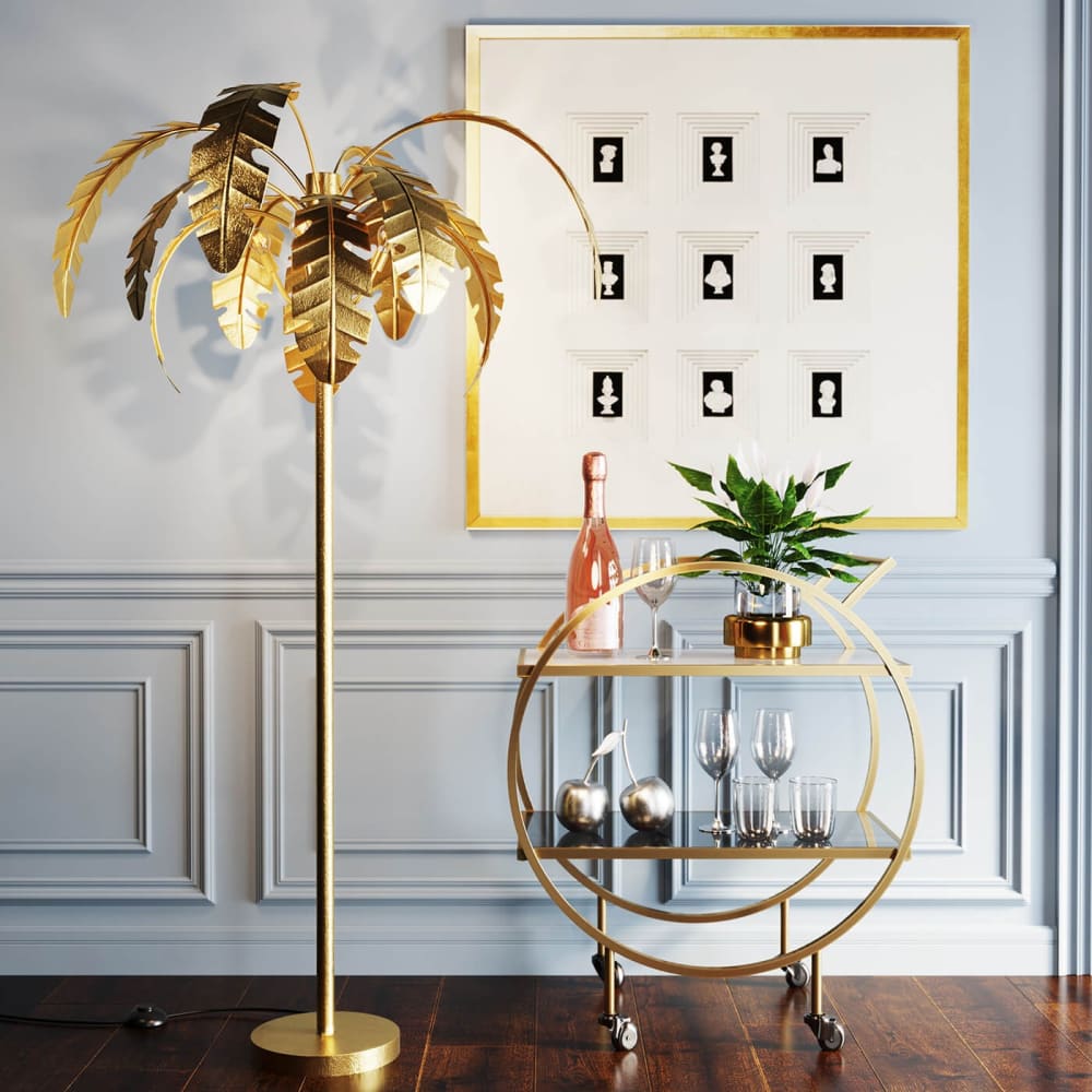 Lampadaire feuilles de palmier en acier doré h170 — vue 3