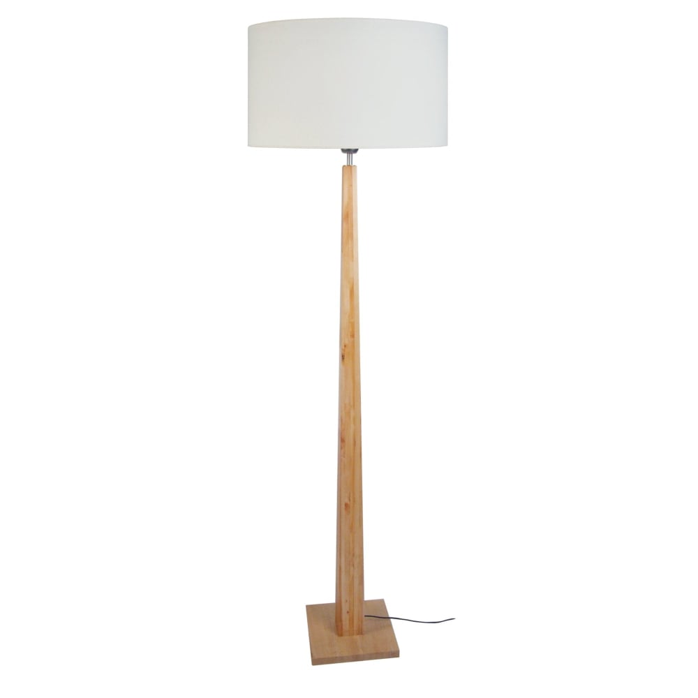 Lampadaire bois naturel métal abat-jour tissu écru