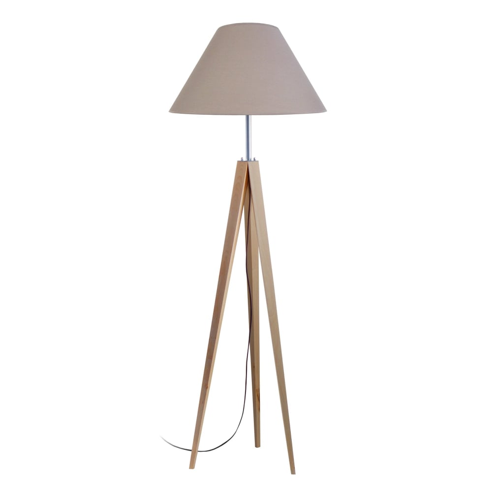 Lampadaire trepied bois H163cm naturel Abat-jour taupe