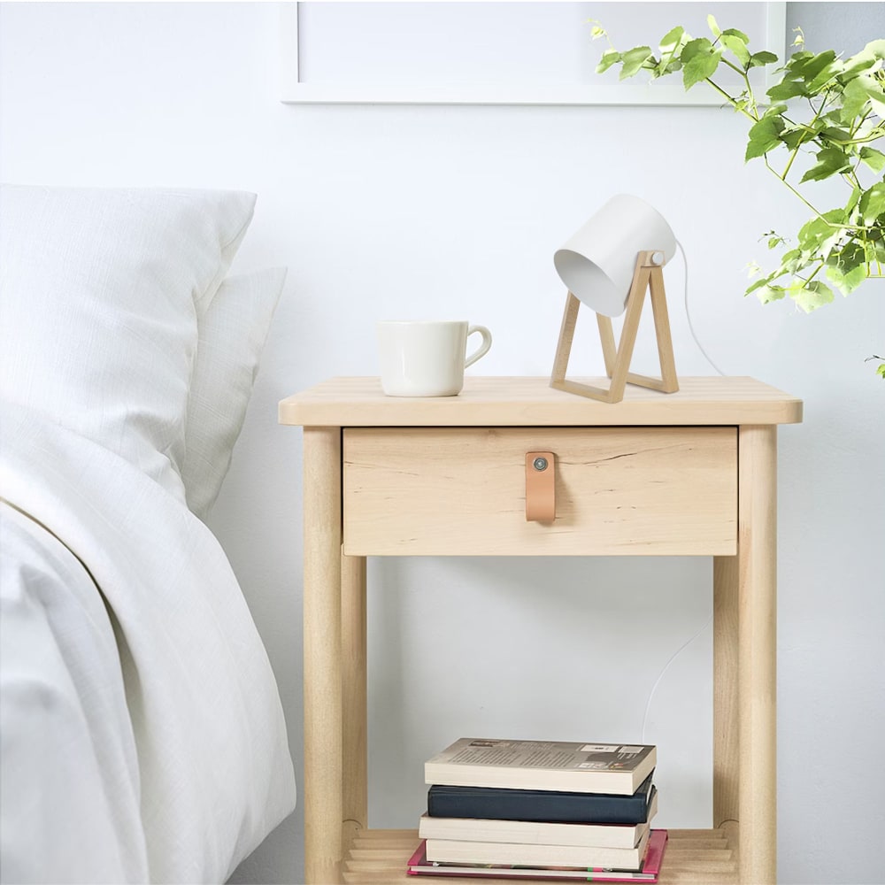 Lampe à poser bois naturel abat-jour métal ivoire — vue 3