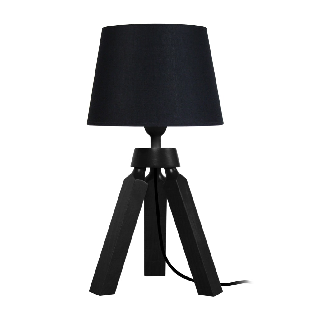 Lampe de table bois noir abat-jour tissu noir