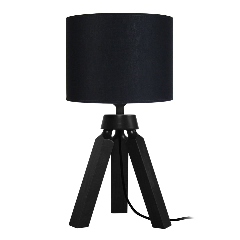 Lampe de table bois noir abat-jour tissu noir
