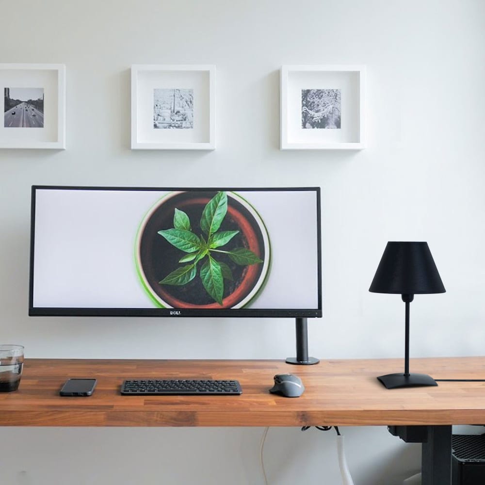 Lampe de table métal noir abat-jour tissu noir