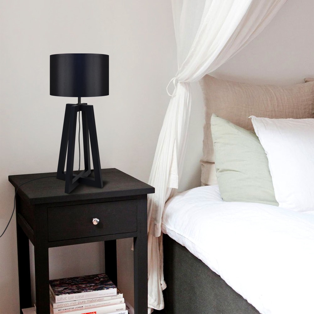 Lampe à poser bois noir abat-jour noir