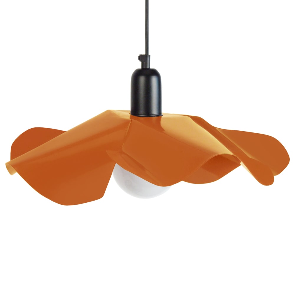 Suspension métal noir abat-jour fleur orange