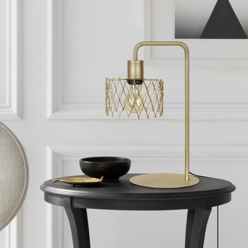 Lampe de bureau métal or abat-jour or — vue 3