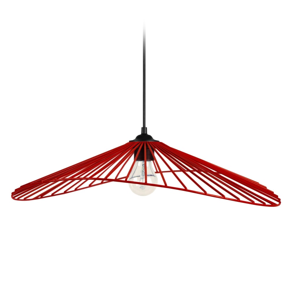Suspension métal noir abat-jour rouge