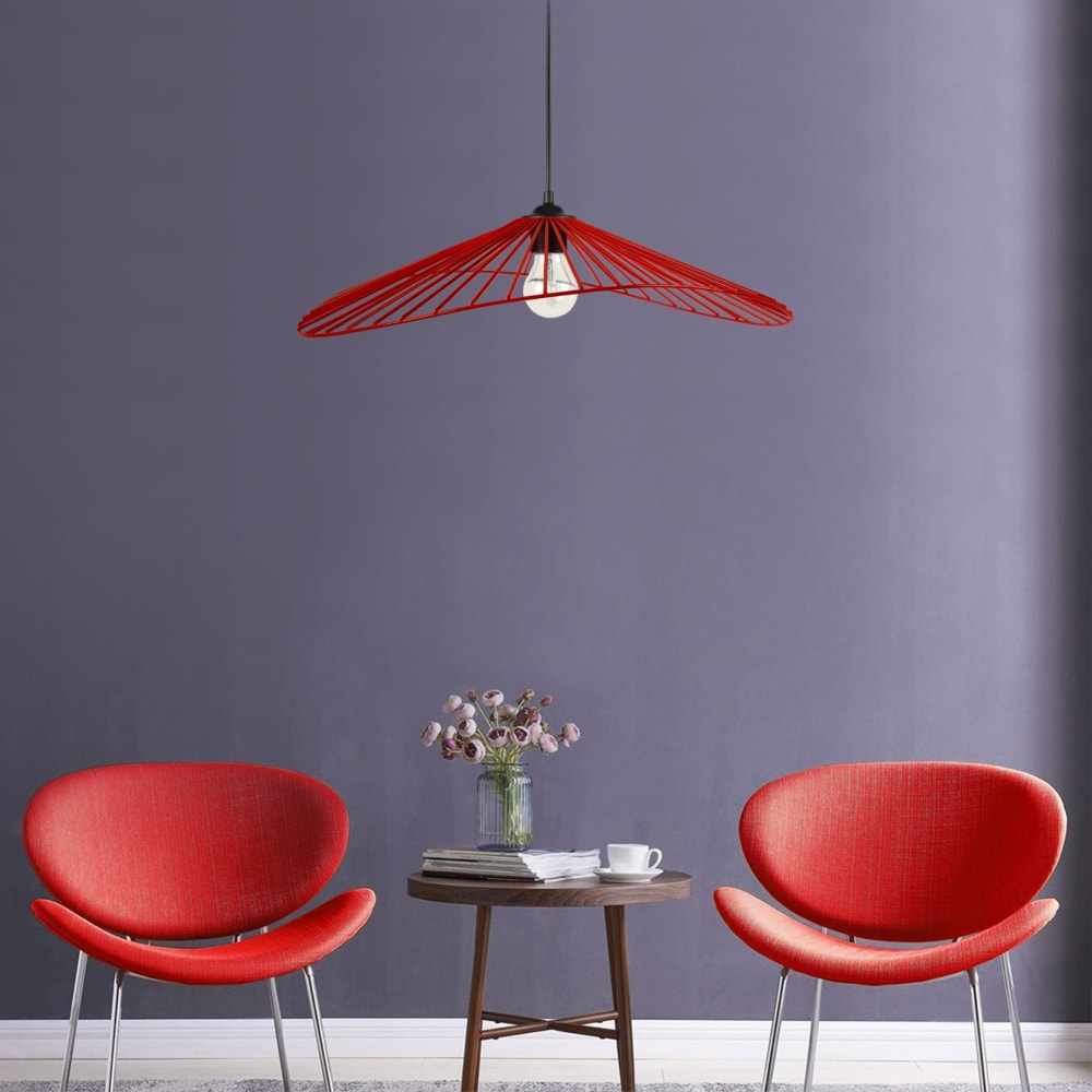 Suspension métal noir abat-jour rouge - Maisons du Monde