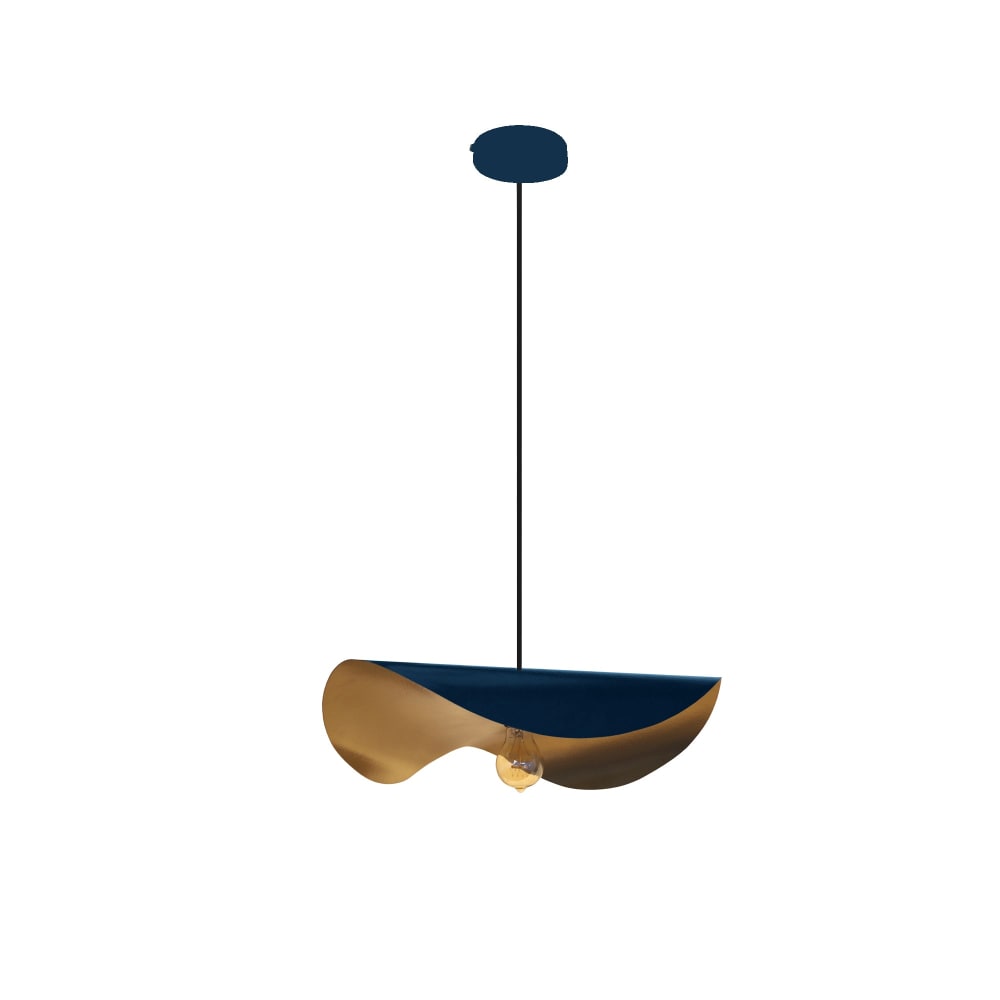 Suspension métal  bleu  abat-jour  bleu et or