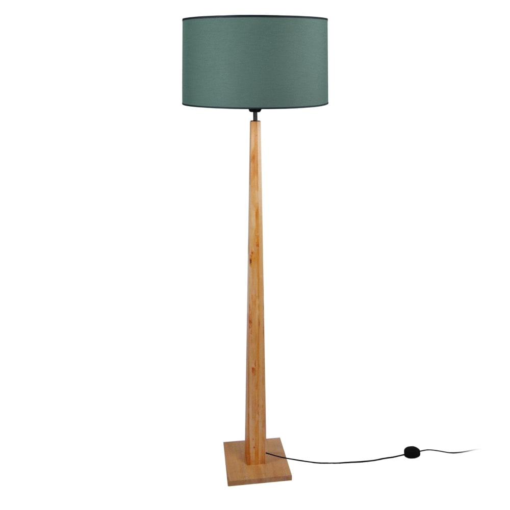 Lampadaire bois naturel abat-jour tissu vert