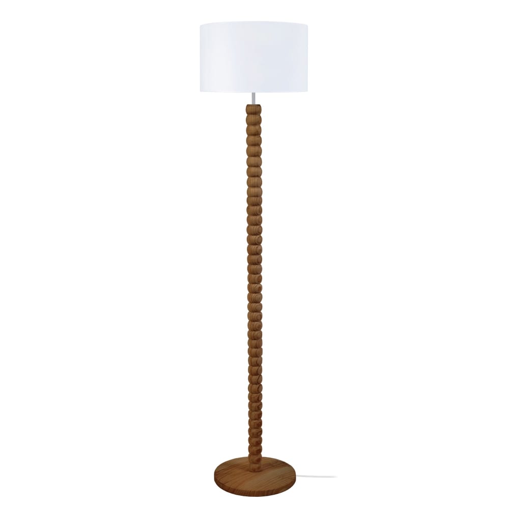 Lampadaire bois foncé  métal  abat-jour tissu blanc