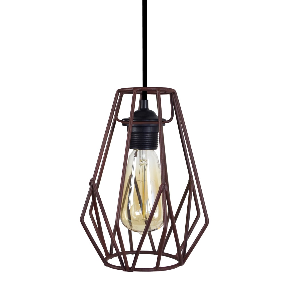 Suspension métal noir abat-jour marron