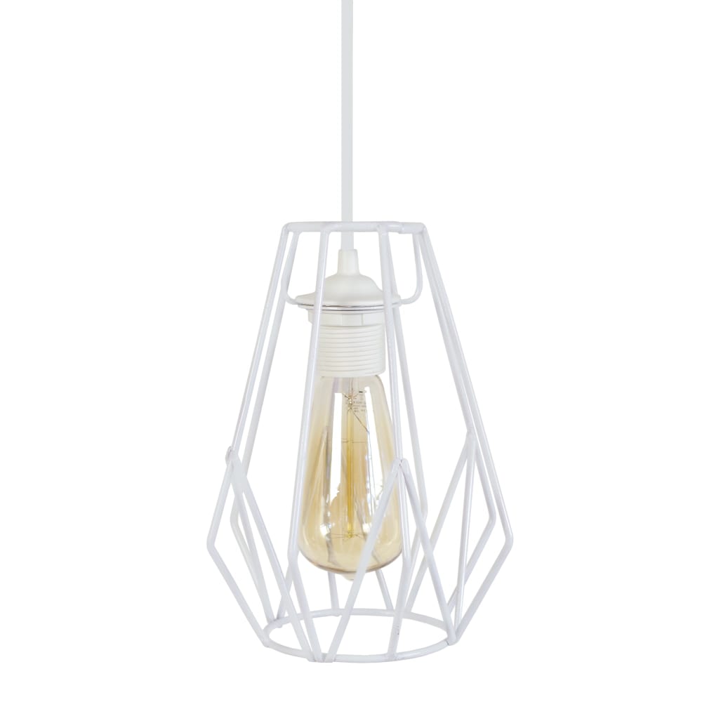 Suspension métal blanc abat-jour blanc