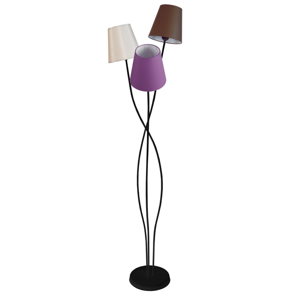 Lampadaire métal noir abat-jour tissu multicolore