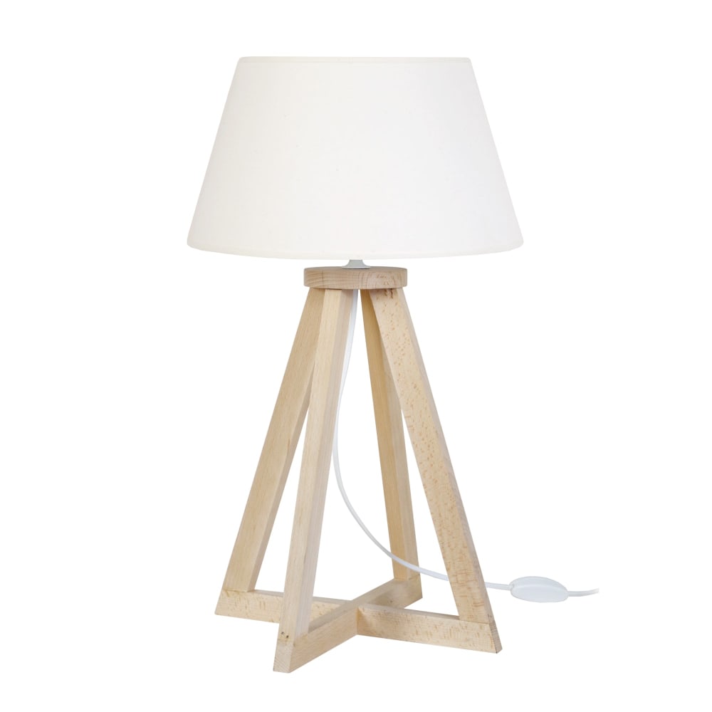 Lampe de table quadripied bois naturel abat-jour tissu écru