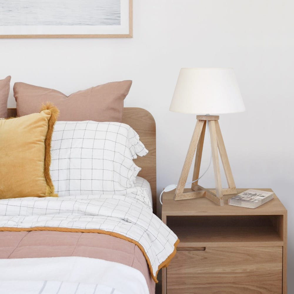 Lampe de table quadripied bois naturel abat-jour tissu écru — vue 3