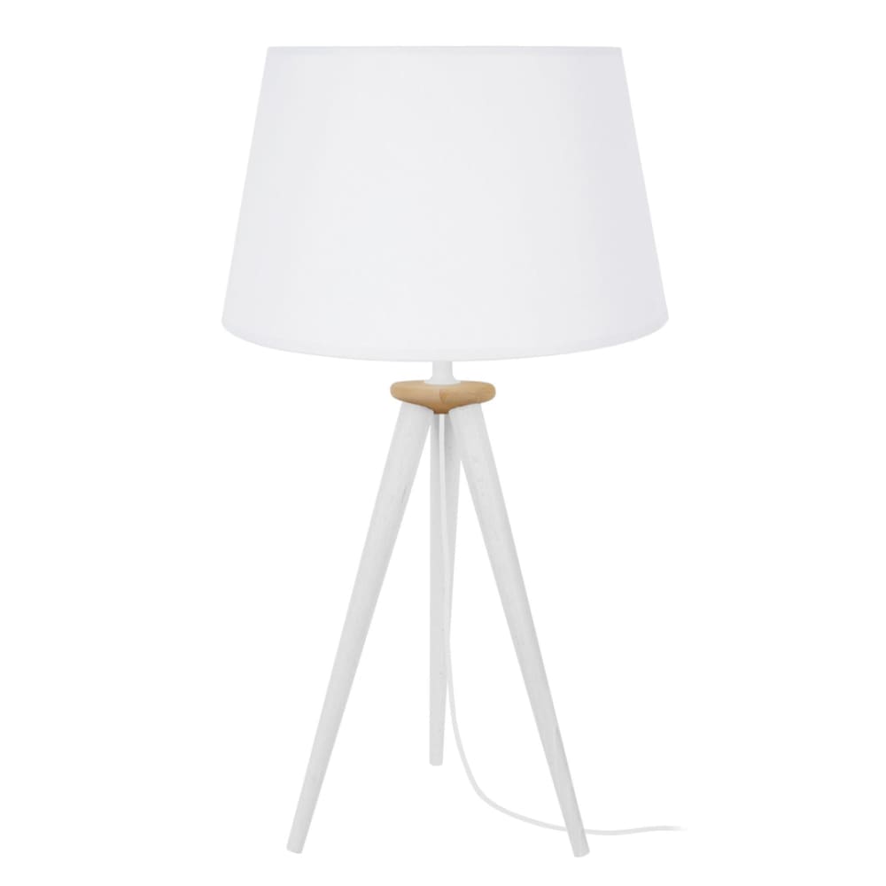 Lampe de table bois blanc abat-jour tissu blanc
