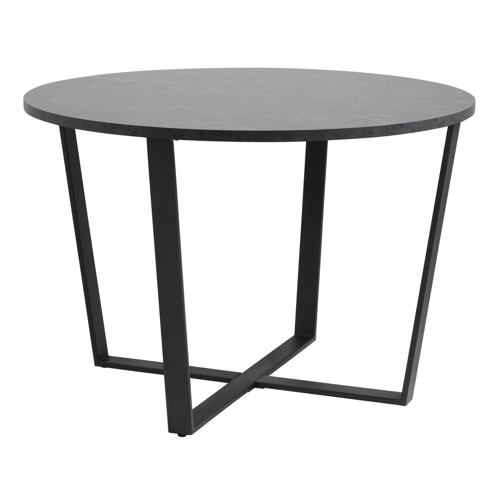 Table à manger ronde 110 cm plateau aspect marbre noir et métal noir