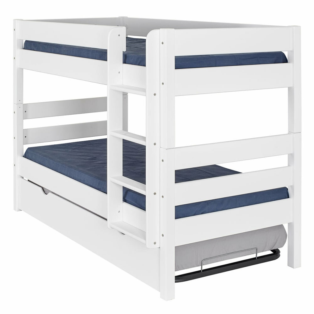 Pack lit superpose gigogne avec 2 matelas bois massif blanc 90x190 cm