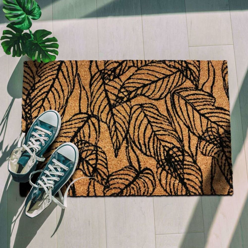 Paillasson fibre de coco motif feuilles naturel-noir 60x40 — vue 3