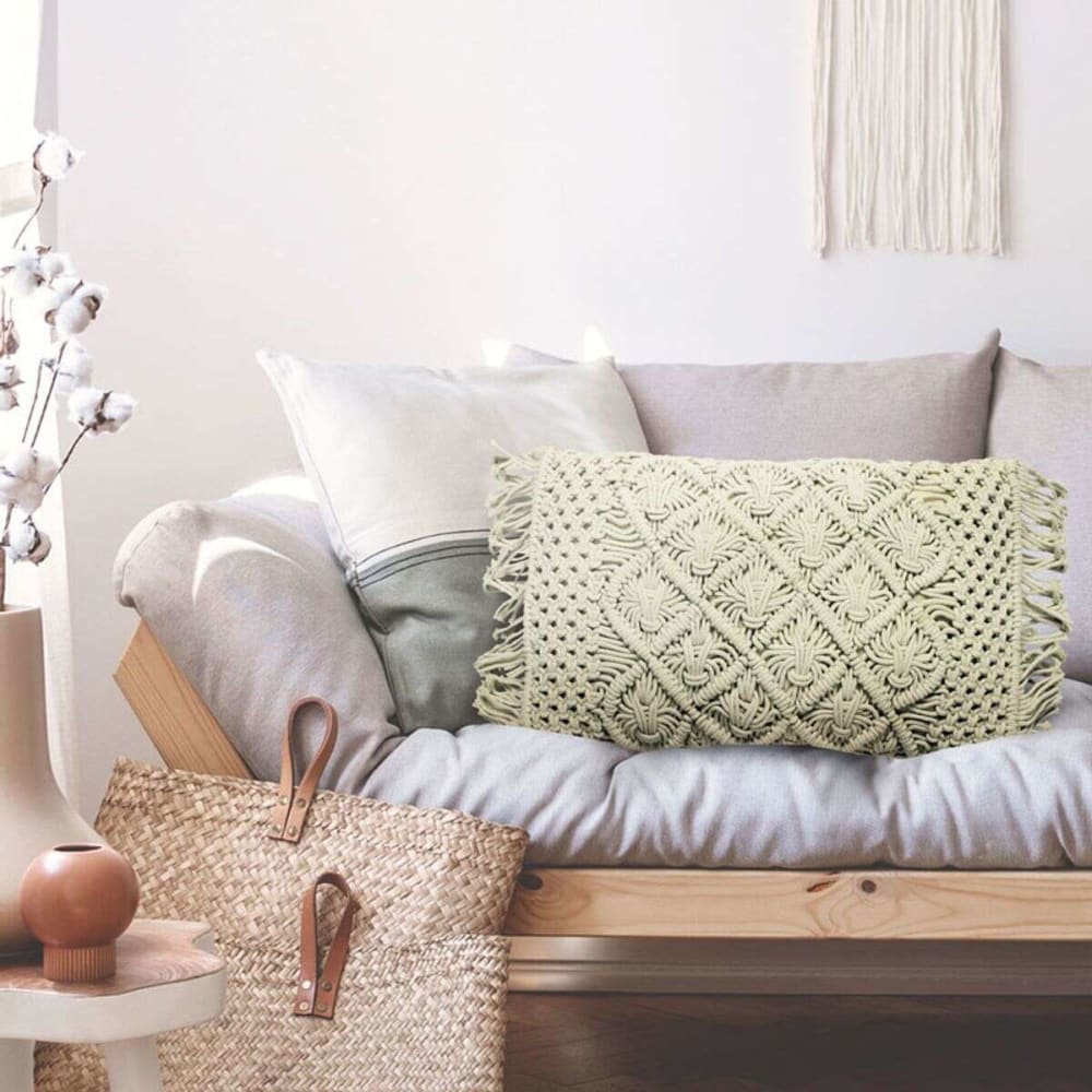 Coussin macramé en coton tressé naturel 30x50