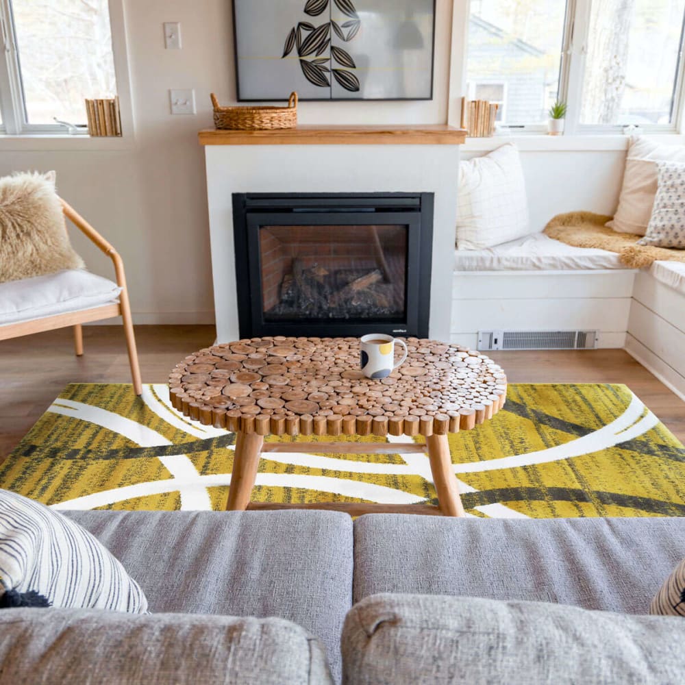 Tapis effet laineux motifs arches jaune et gris 120x170 — vue 3