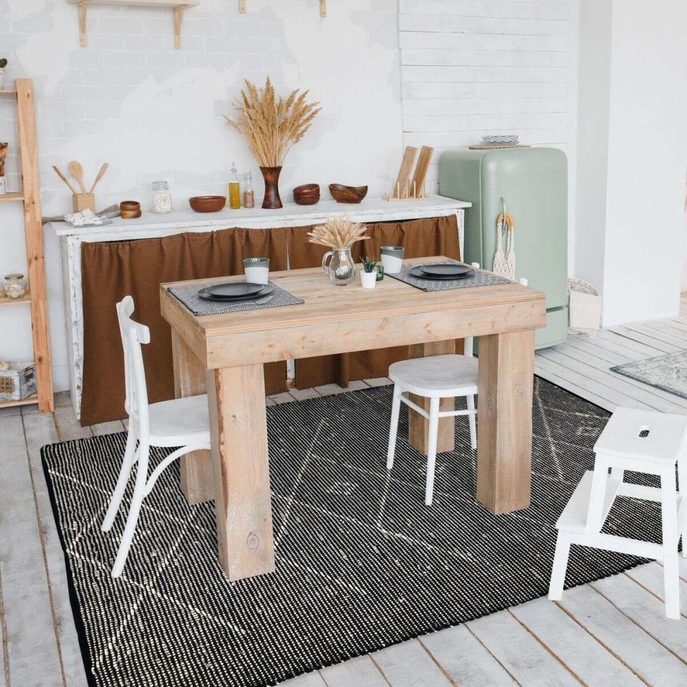 Tapis en jonc de mer motif tribal noir 120x170 — vue 3