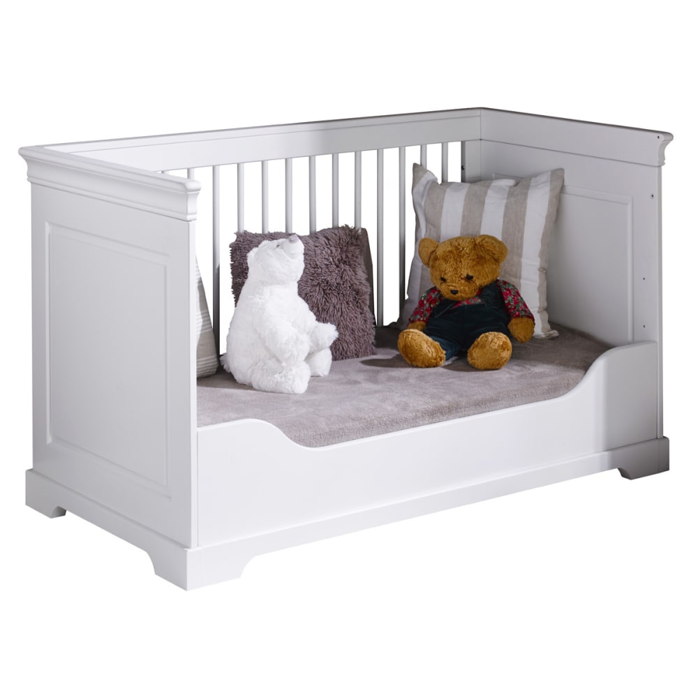 Pack lit bébé évolutif avec matelas bois massif blanc 70x140 cm (ID Kids) - Image 1