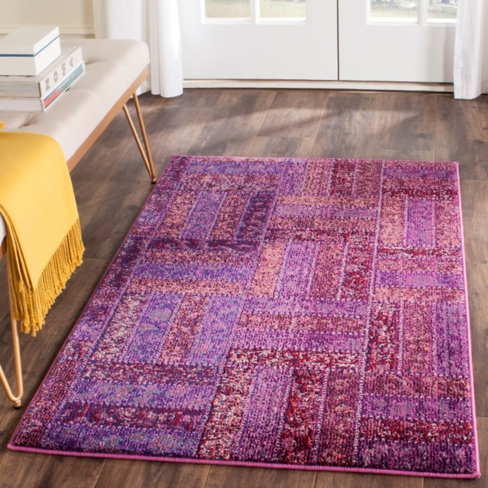 Tapis bohème chic en polypropylène violet/multicolore, 91 x 152 cm - Maisons du Monde