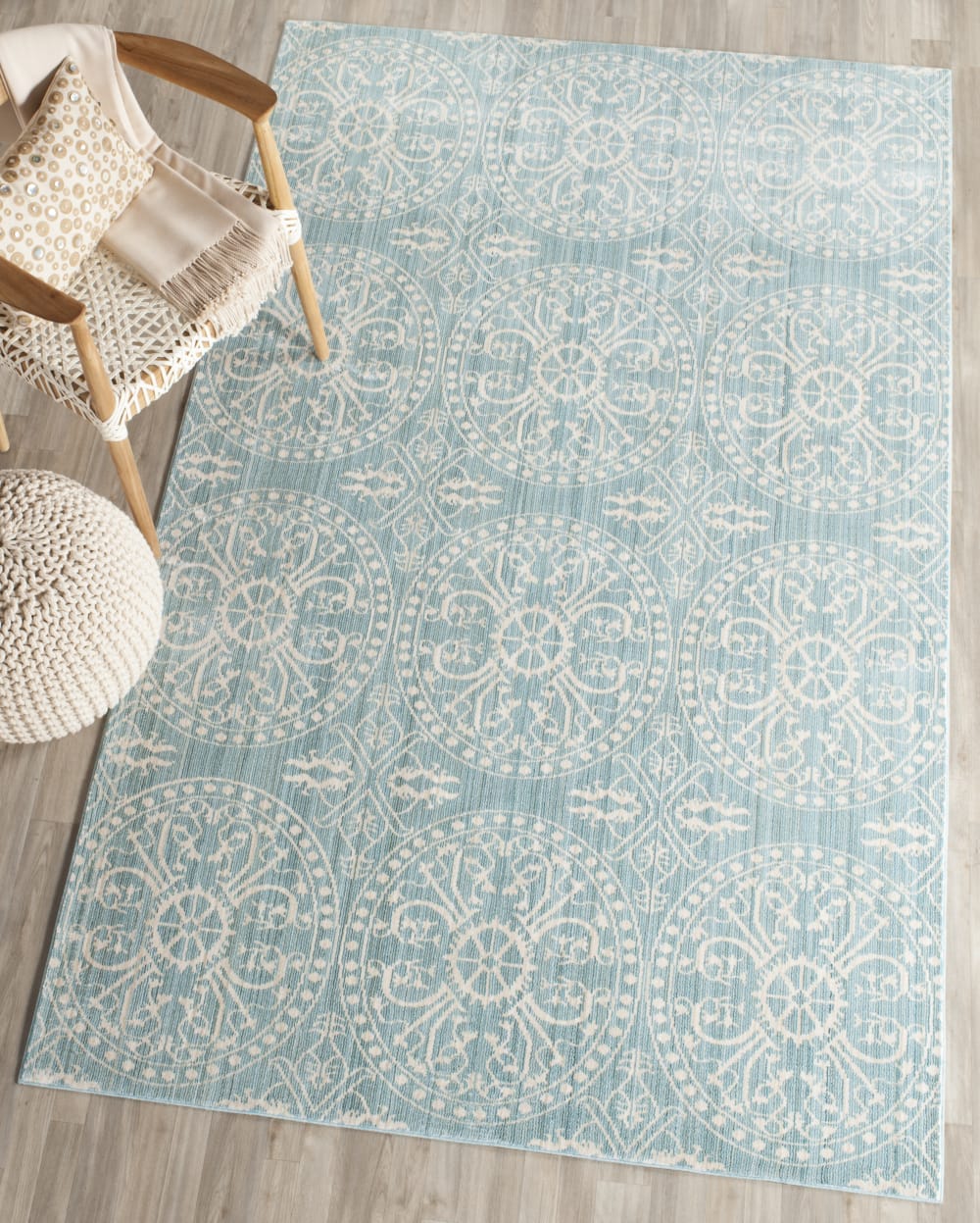 Tapis artisanat inspiré en polyester vert/beige, 122 x 183 cm — vue 3