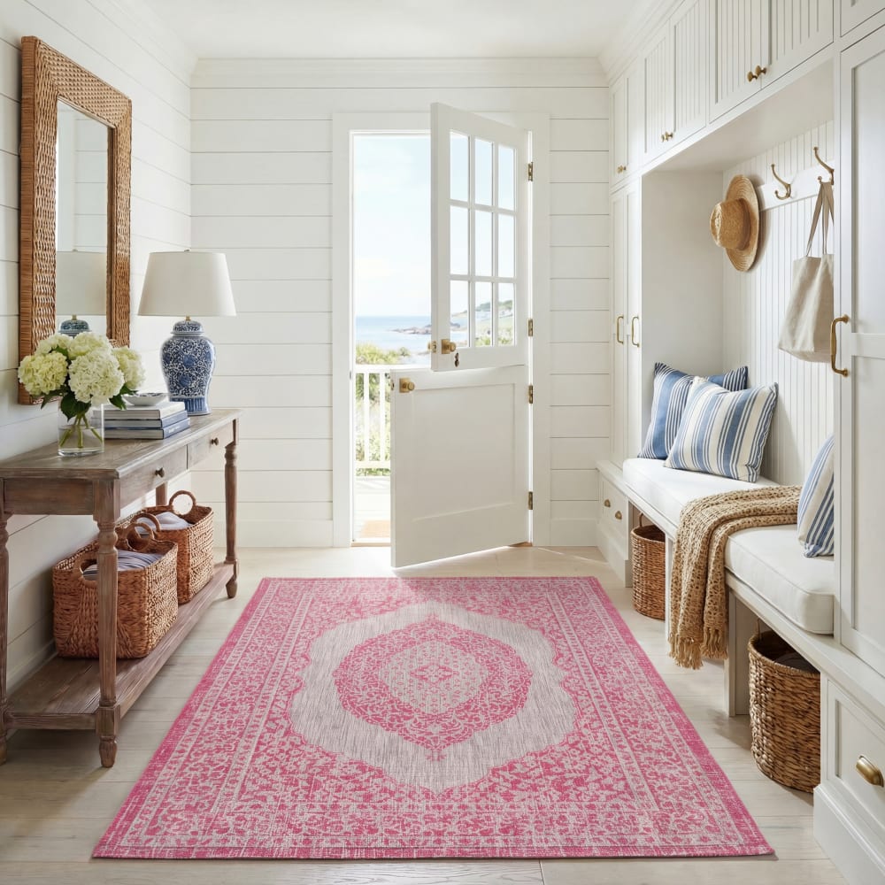 Safavieh Tapis contemporain en polypropylène gris/rose, 160 x 231 cm style contemporain - Pp - Polypropylène
