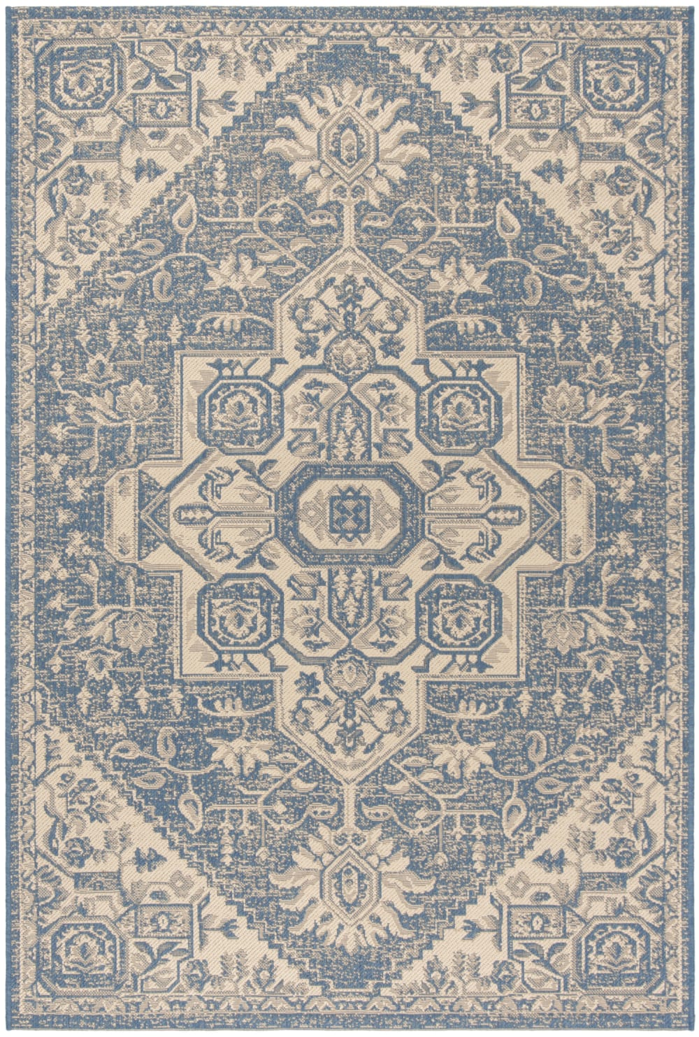 Tapis médaillon en polypropylène beige/bleu, 122 x 183 cm