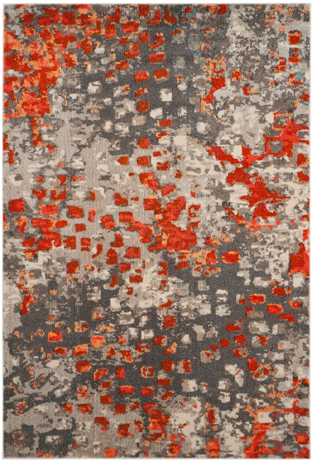 Tapis bohème chic en polypropylène gris/orange, 201 x 279 cm