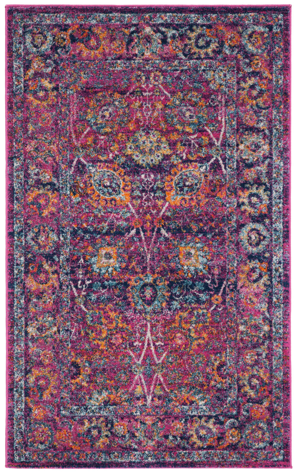 Tapis traditionnel en polypropylène rose/multicolore, 122 x 183 cm