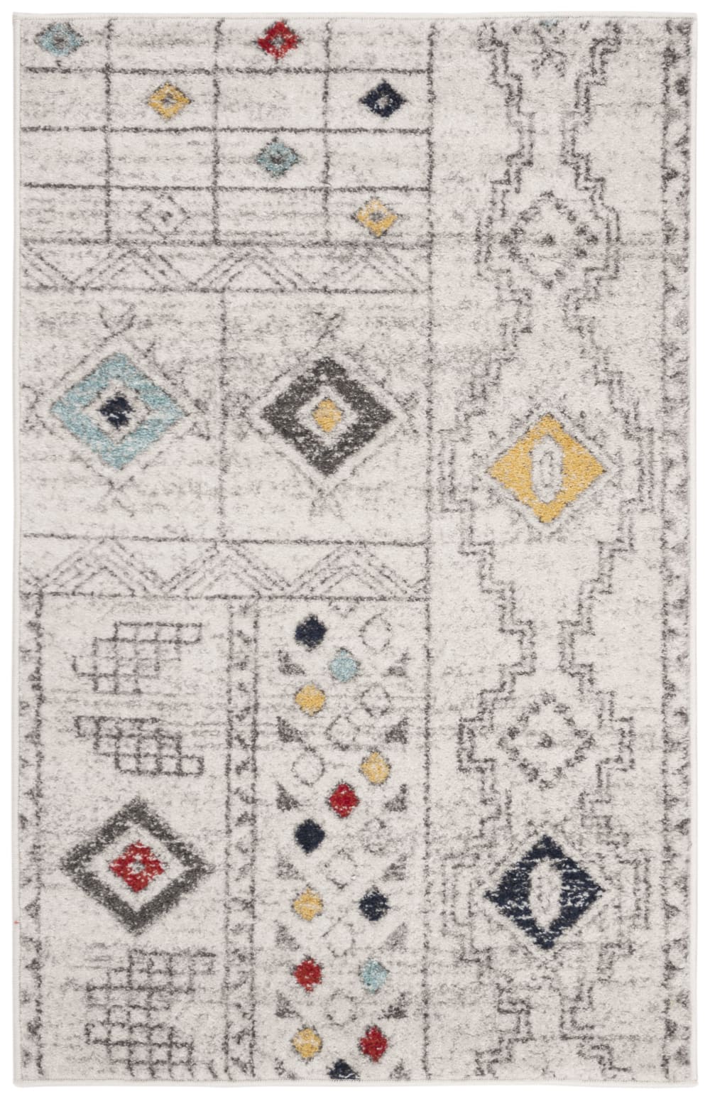 Tapis marocain boho tribal en polypropylène gris/bleu, 122 x 183 cm