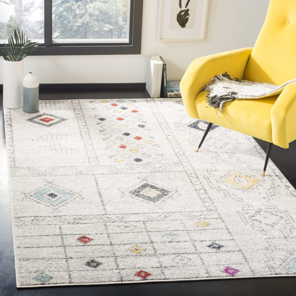 Tapis marocain boho tribal en polypropylène gris/bleu, 122 x 183 cm — vue 3
